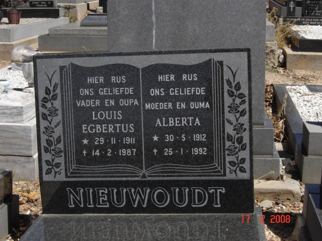 NIEUWOUDT Louis Egbertus 1911-1987 &amp; Alberta 1912-1992