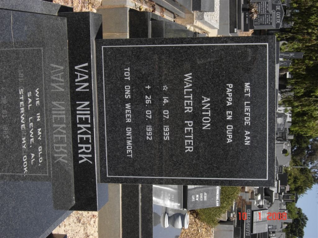 NIEKERK Anton Walter Peter, van 1935-1992