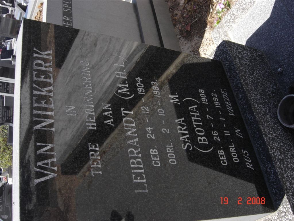 NIEKERK M.H.L., van 1904-1983 &amp; Sara M. BOTHA 1908-1992
