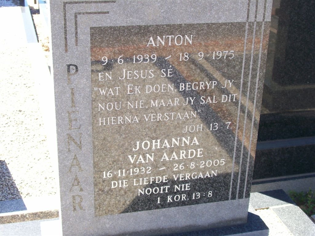 PIENAAR Anton 1939-1975 :: VAN AARDE  Johanna 1932-2005