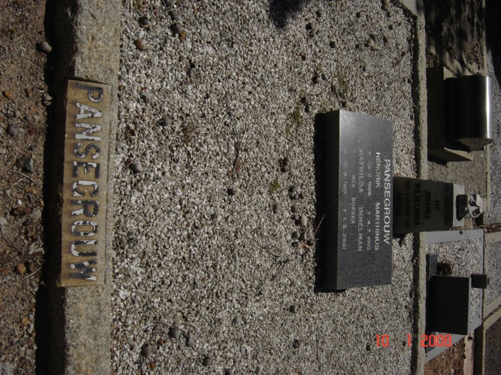 PANSEGROUW Hendrik Marthinus 1906-1992 &amp; Mathilda Immelman BURGER 1915-2001 :: PANSEGROUW Johanna Wilhelmina