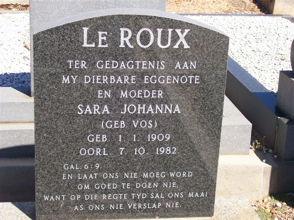 ROUX Sara Johanna, le nee VOS 1909-1982
