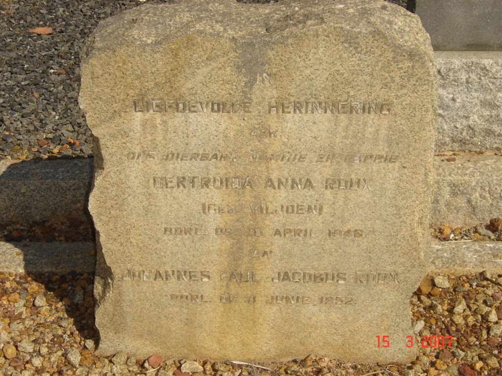 ROUX Johannes Paul Jacobus -1952 &amp; Gertruida Anna VILJOEN -1946