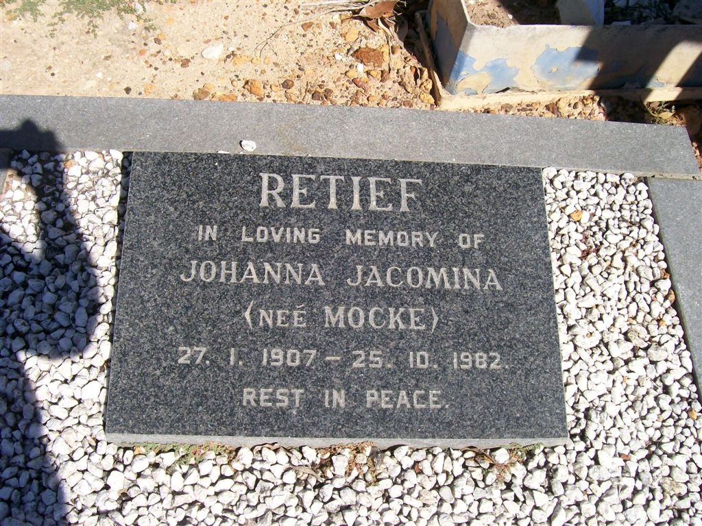 RETIEF Johanna Jacomina nee MOCKE 1907-1982