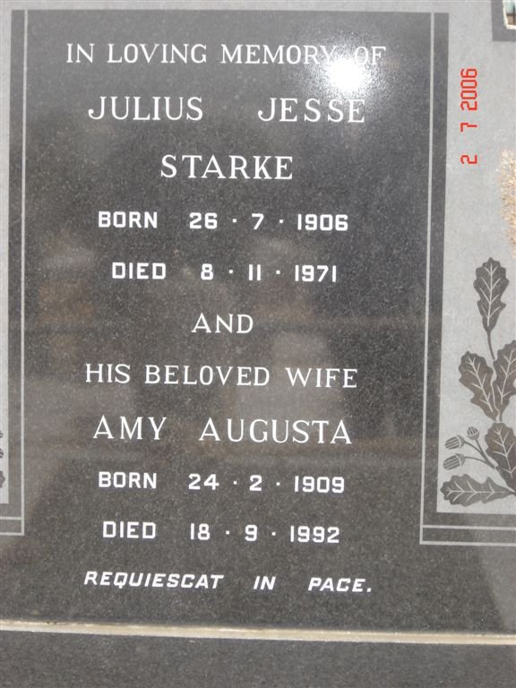 STARKE Julius Jesse 1906-1971 &amp; Amy Augusta 1909-1992