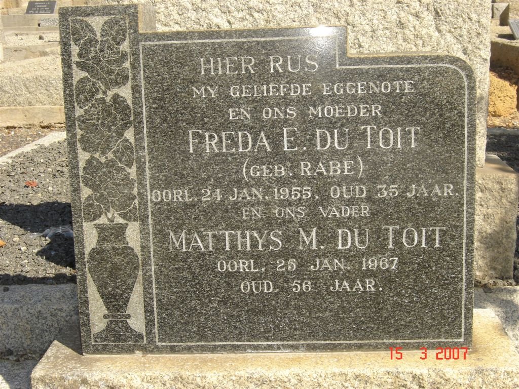 TOIT Matthys M., du -1967 &amp; Freda E. RABE -1955