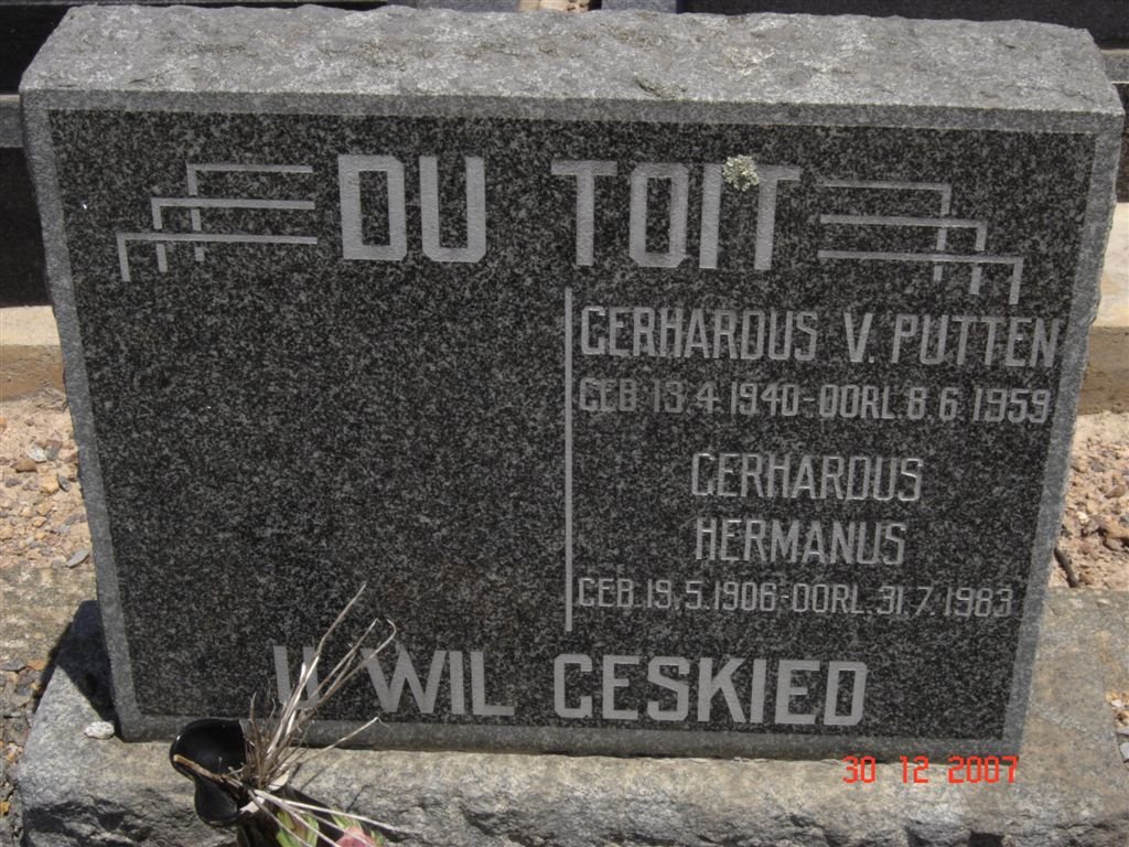 TOIT Gerhardus Hermanus, du 1906-1983 :: DU TOIT Gerhardus v. Putten 1940-1959