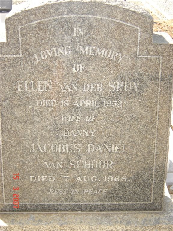 SCHOOR Jacobus Daniel, van -1968 &amp; Ellen VAN DER SPUY -1952
