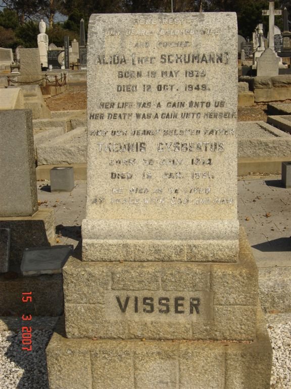 VISSER Theunis Albertus 1872-1951 &amp; Alida SCHUMAN 1875-1949