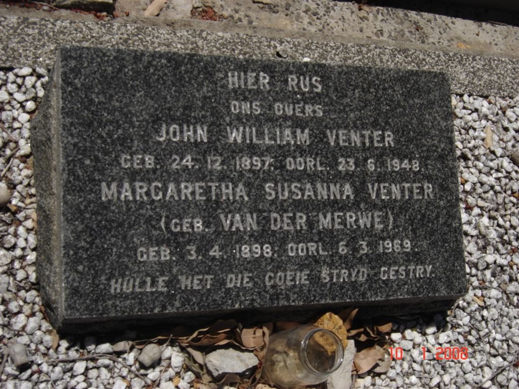 VENTER John William 1897-1948 &amp; Margaretha Susanna VAN DER MERWE 1898-1969