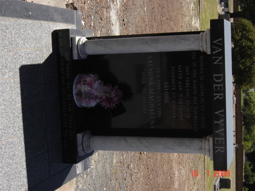 VYVER Salmina Magdalena, van der nee DE JAGER 1949-1996