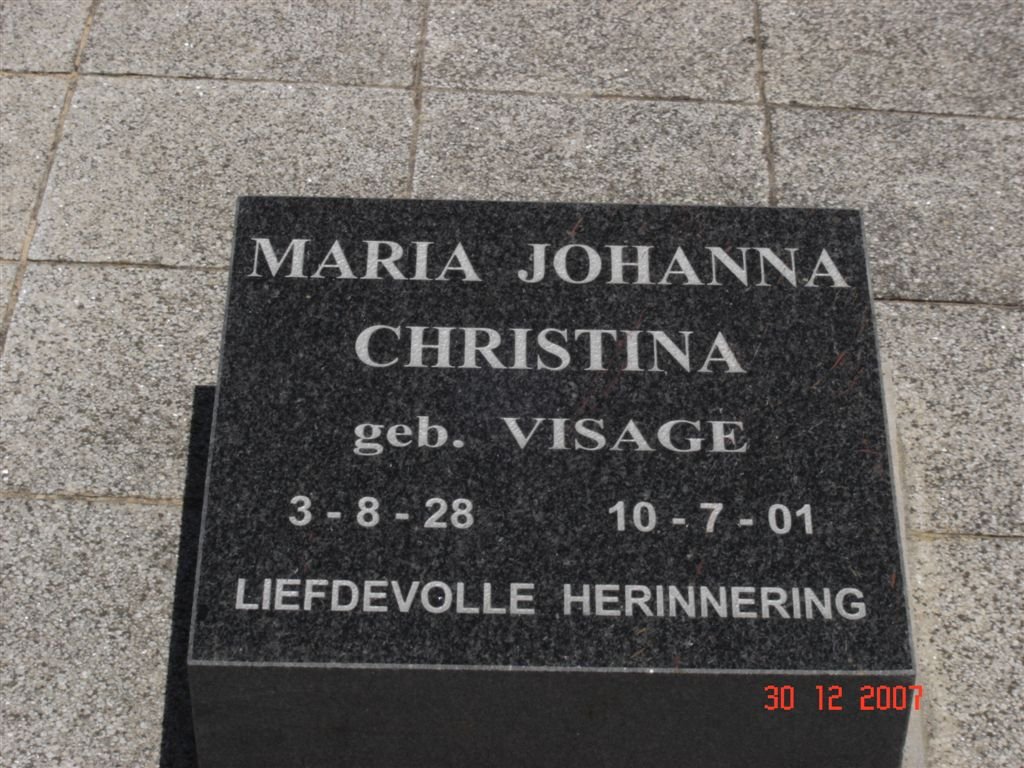 VISAGIE Maria Johanna Christina 1928-2001