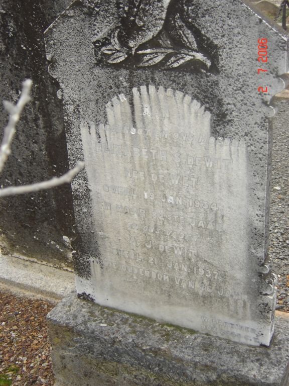 WIT A.J., de -1937 &amp; Elizabeth S. -1934