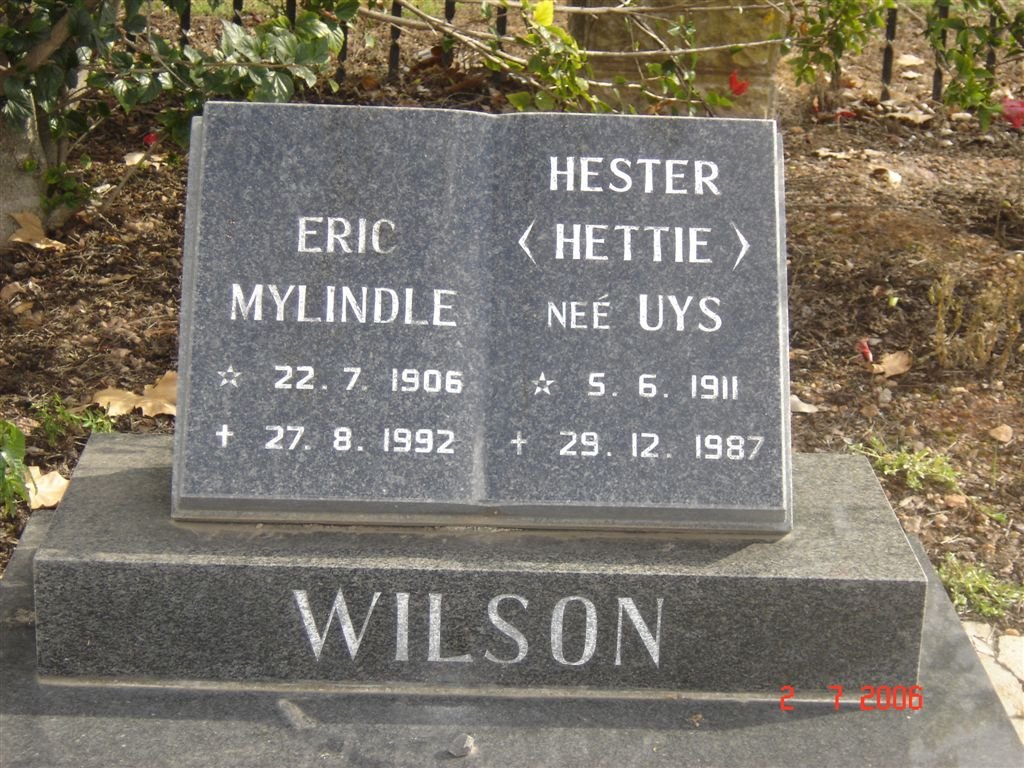 WILSON Eric Mylindle 1906-1992 &amp; Hester UYS 1911-1987