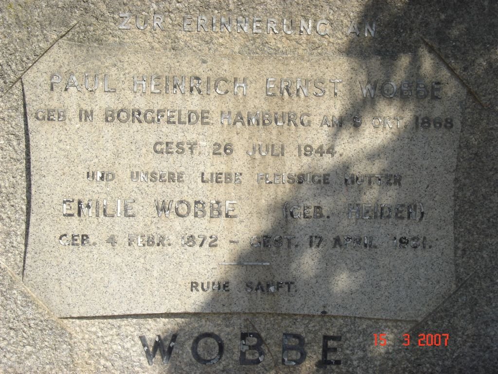 WOBBE Paul Heinrich Ernst 1868-1944 &amp; Emilie HEIDEN 1872-1931