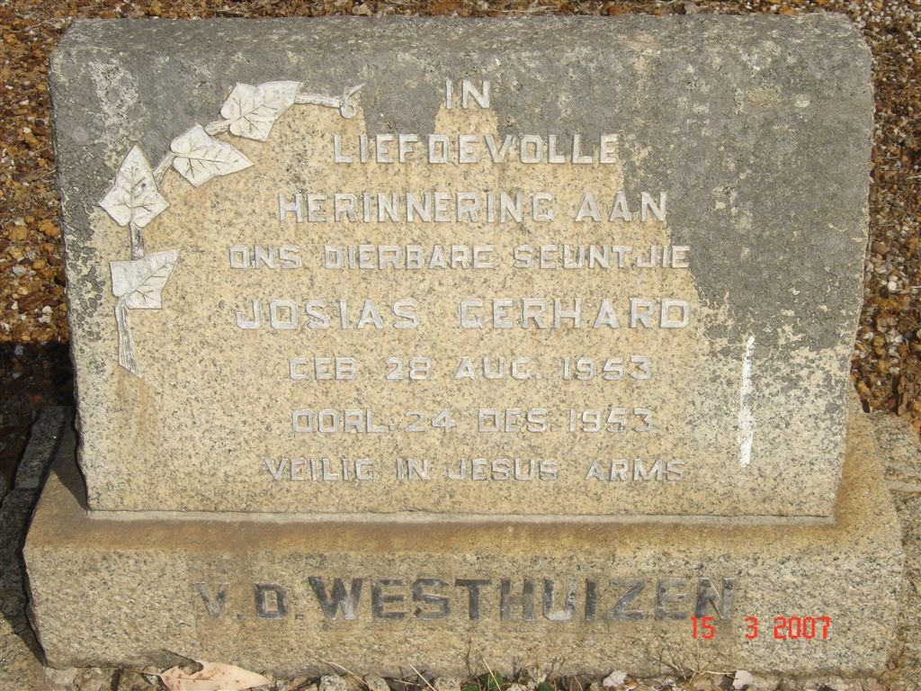 WESTHUIZEN Josias Gerhardt, v.d. 1953-1953