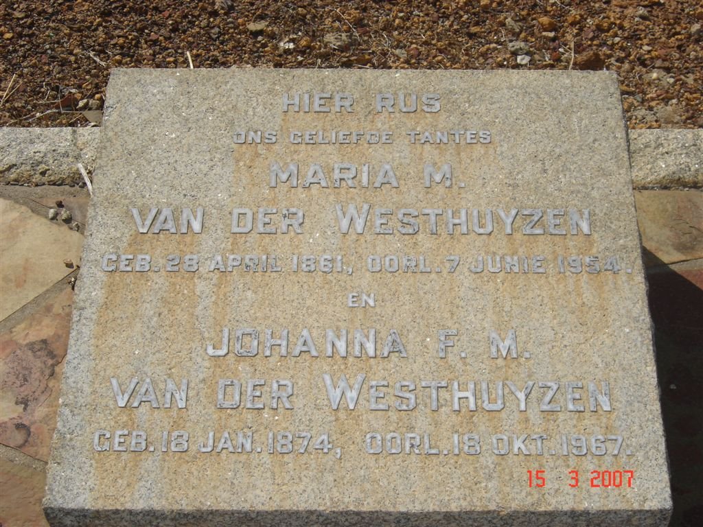 WESTHUIZEN Maria M., van der 1861-1954 :: VAN DER WESTHUIZEN Johanna F.M. 1874-1967