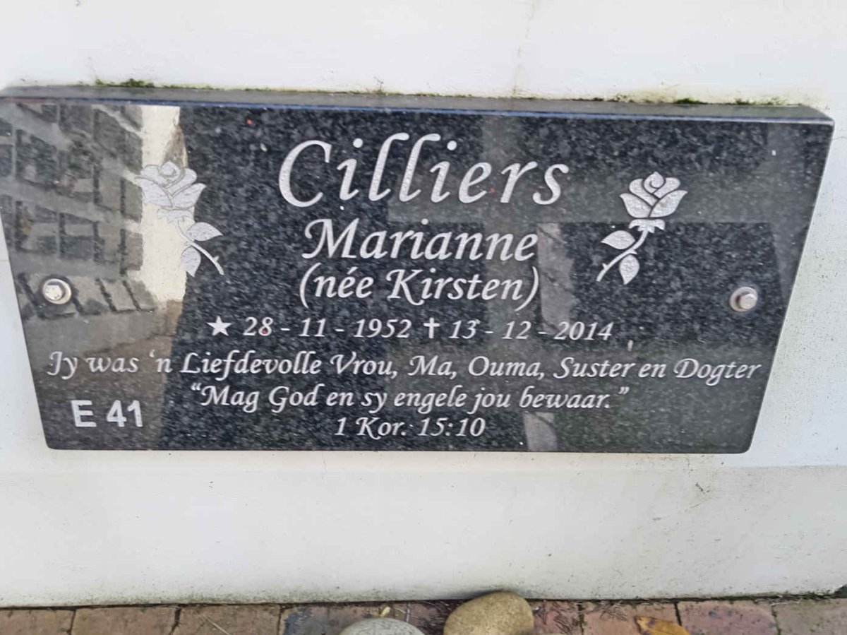 CILLIERS Marianne nee KIRSTEN 1952-2014