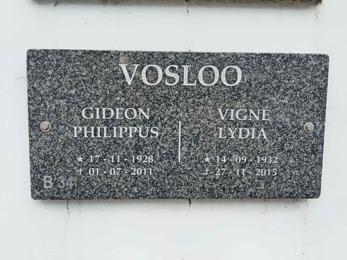 VOSLOO Gideon Philippus 1928-2011 &amp; Vigne Lydia 1932-2015