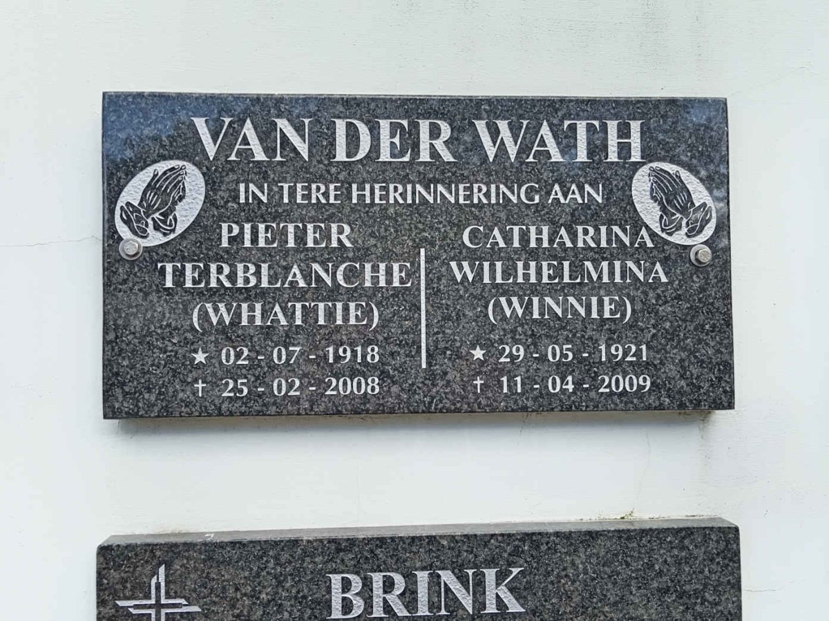 WATH Pieter Terblanche, van der 1918-2008 &amp; Catharina Wilhelmina 1921-2009