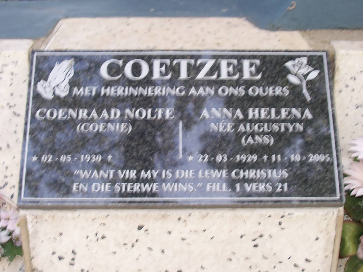 COETZEE Coenraad Nolte 1930- &amp; Anna Helena AUGUSTYN 1929-2005