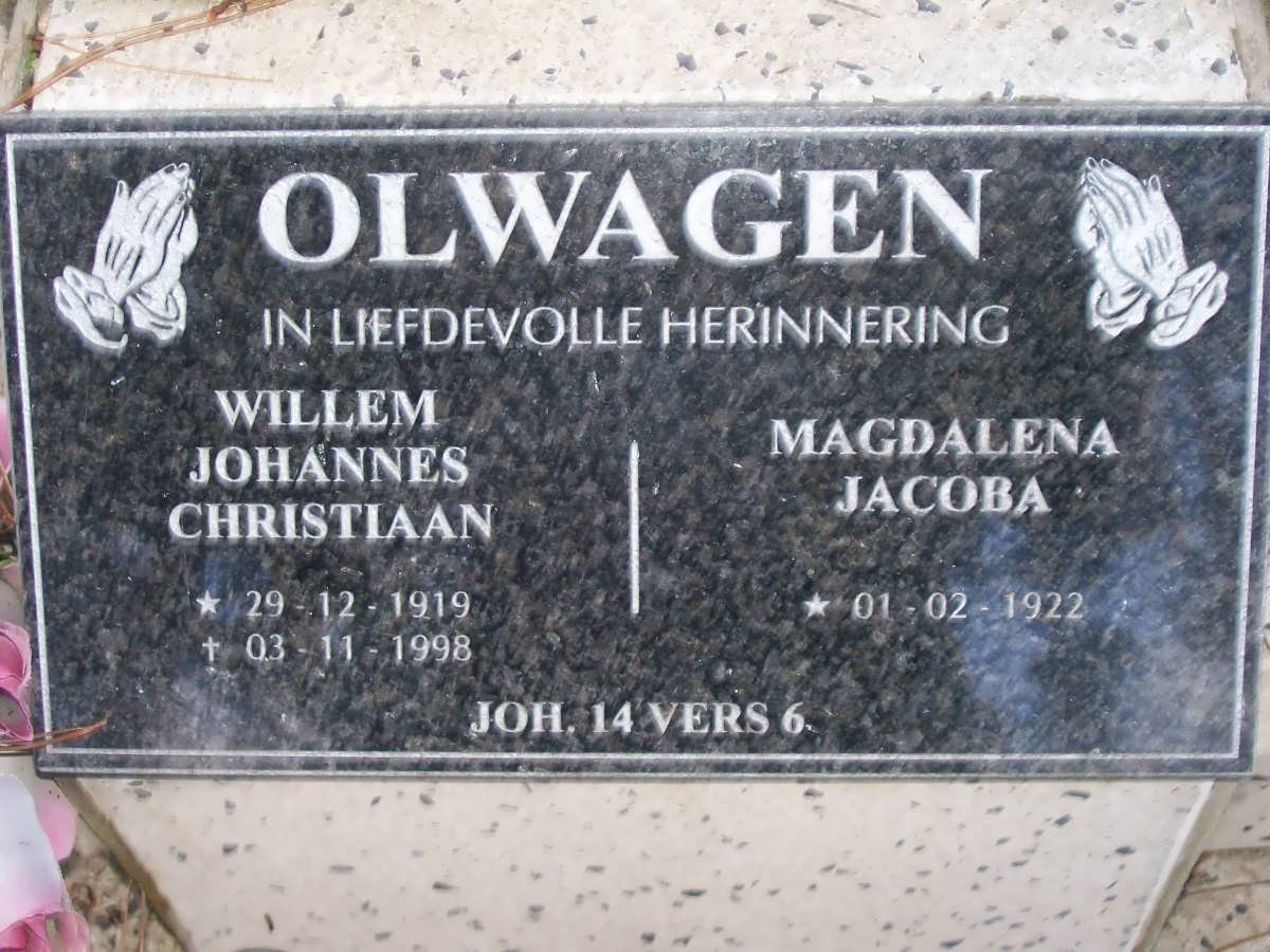 OLWAGEN Willem Johannes Christiaan 1919-1998 &amp; Magdalena Jacoba 1922-