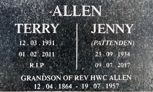ALLEN Terry 1931-2011 &amp; Jenny PATTENDEN 1934-2017 :: ALLEN H.W.C. 1864-1957