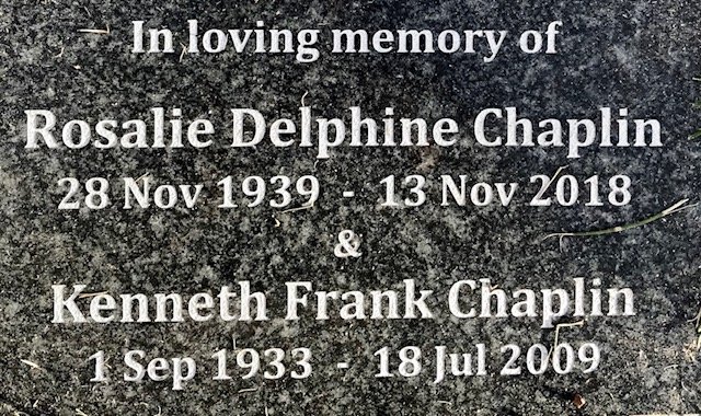 CHAPLIN Kenneth Frank 1933-2009 &amp; Rosalie Delphine 1939-2018
