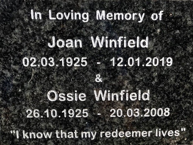WINFIELD Ossie 1925-2008 &amp; Joan 1925-2019