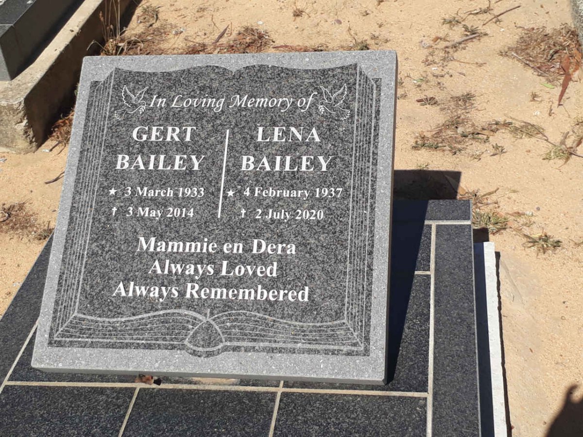 BAILEY Gert 1933-2014 &amp; Lena 1937-2020
