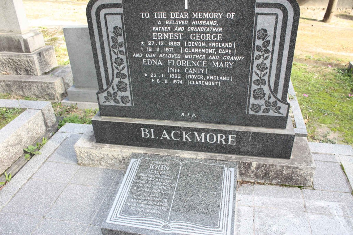 BLACKMORE Ernest George 1893-1971 &amp; Edna Florence Mary CANTY 1893-1974 :: BLACKMORE John 1920-2008