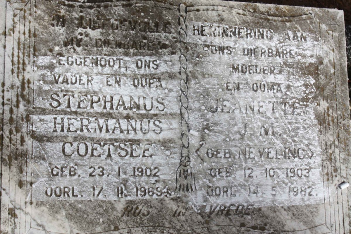 COETSEE Stephanus Hermanus 1902-1969 &amp; Jeanette J.M. NEVELING 1903-1982