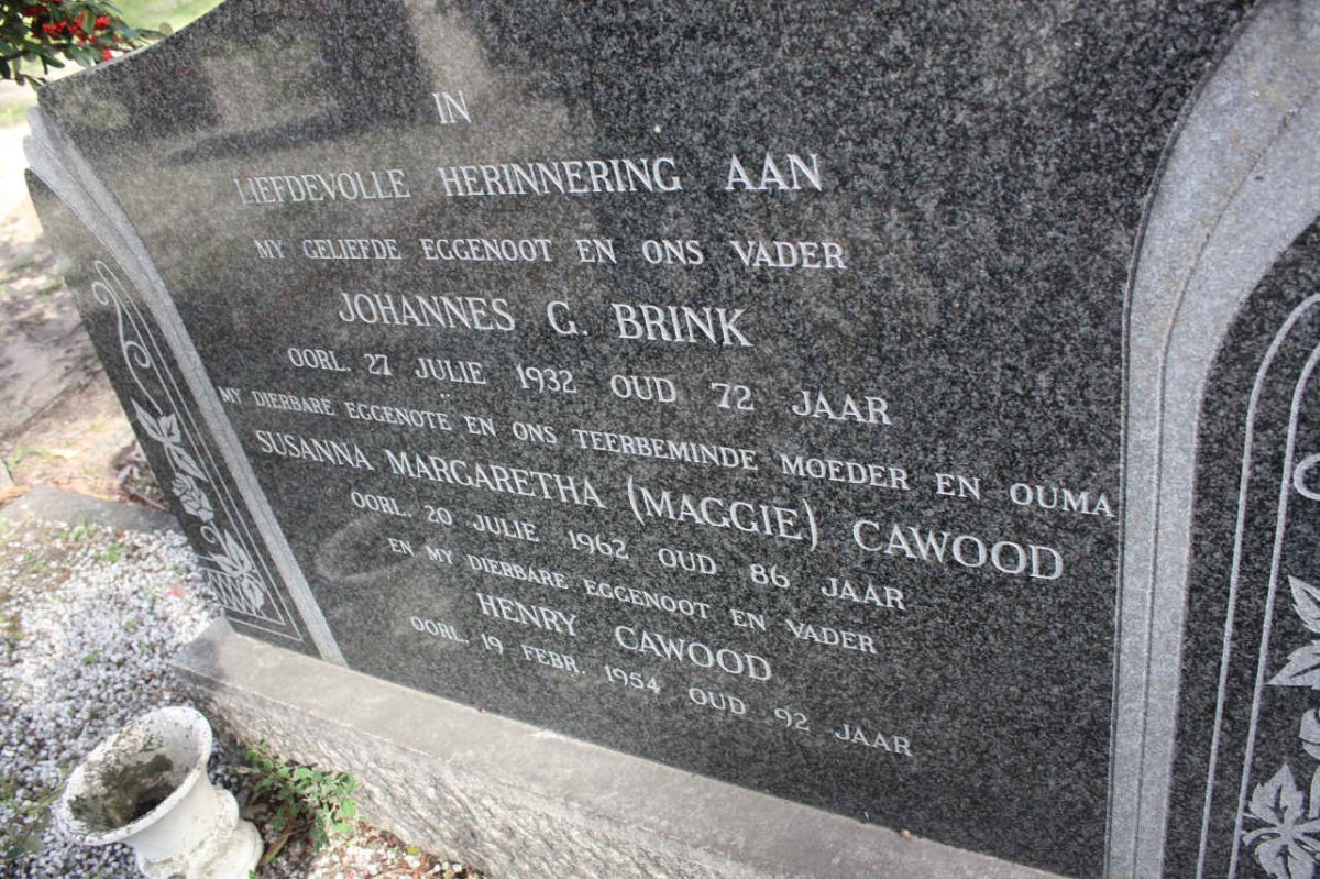 CAWOOD Henry -1954 &amp; Susanna Margaretha -1962 :: BRINK Johannes G. -1932