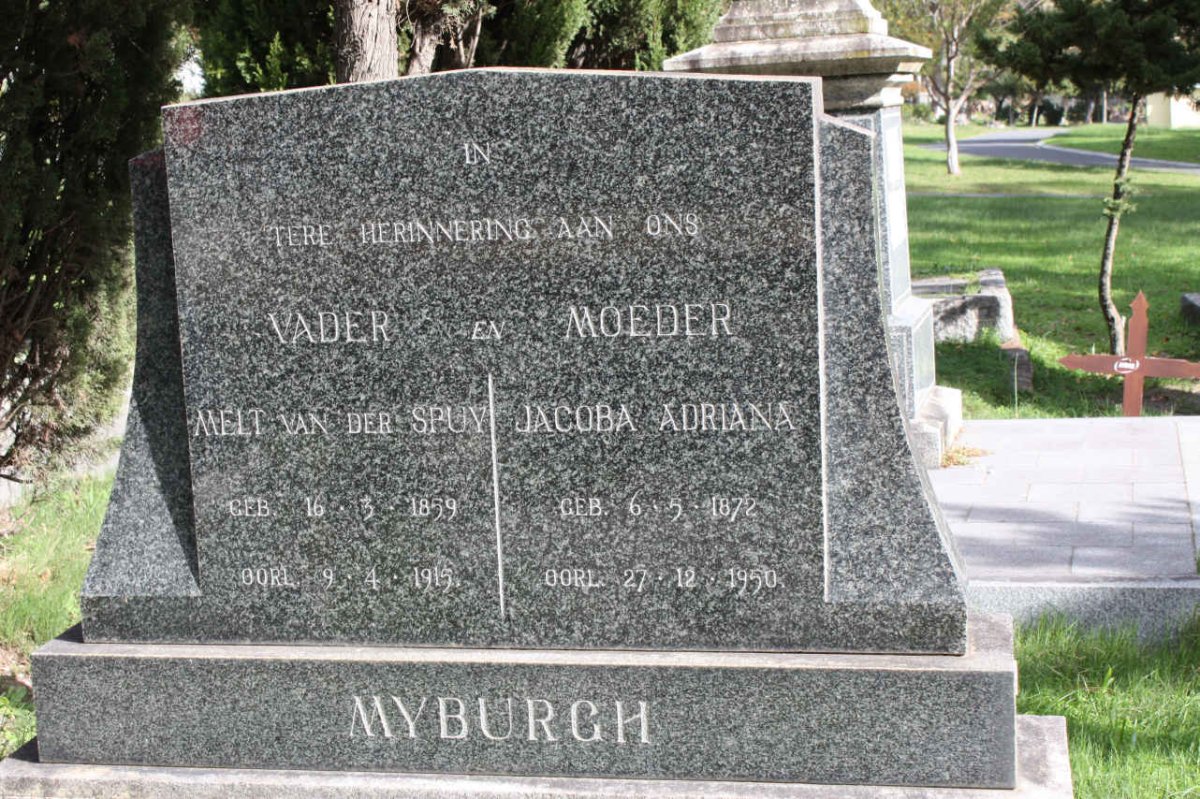 MYBURGH Melt Van Der Spuy 1859-1915 &amp; Jacoba Adriana 1872-1950