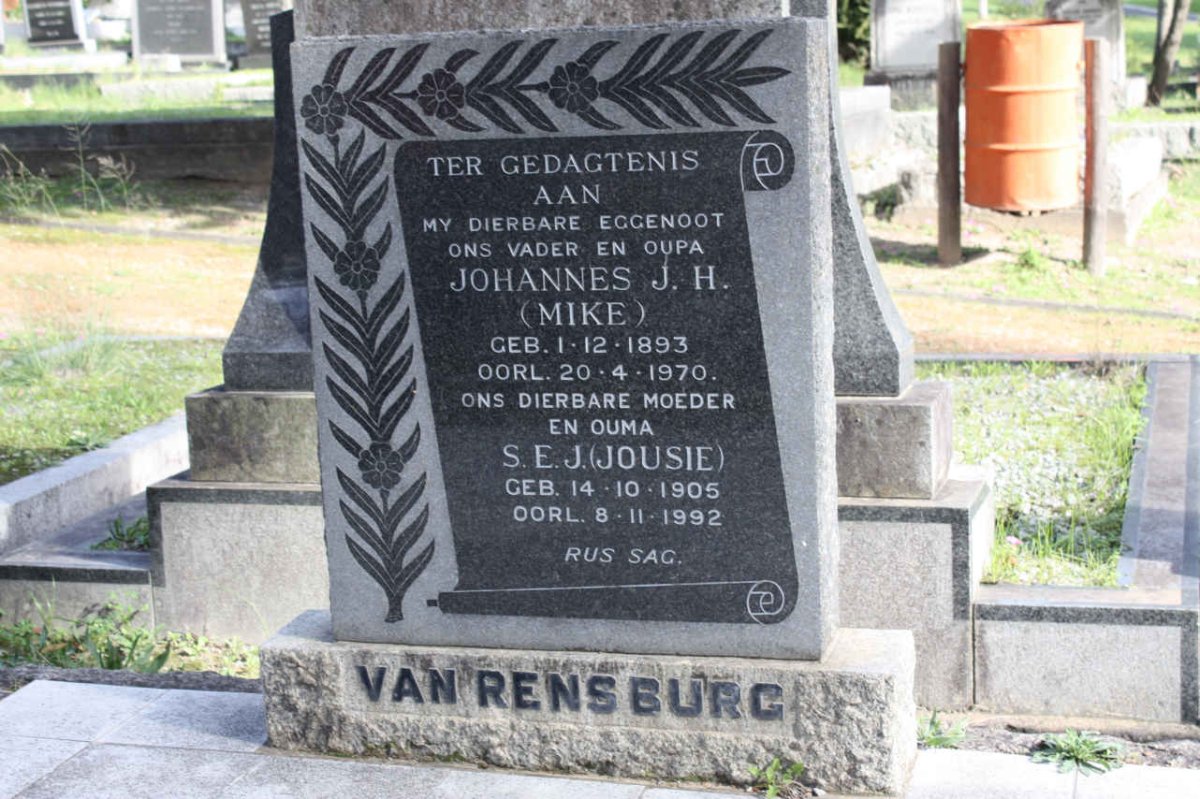 RENSBURG Johannes J.H., van 1893-1970 &amp; S.E.J 1905-1992