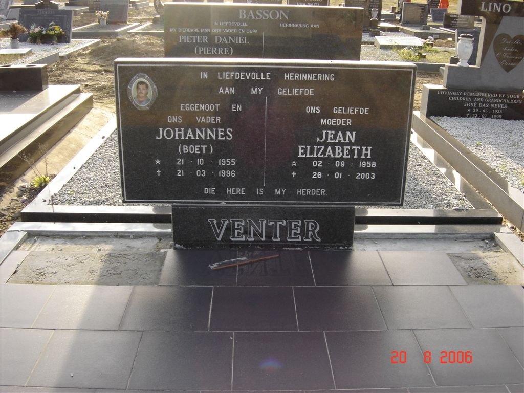 VENTER Johannes 1955-1996 &amp; Jean Elizabeth 1958-2003