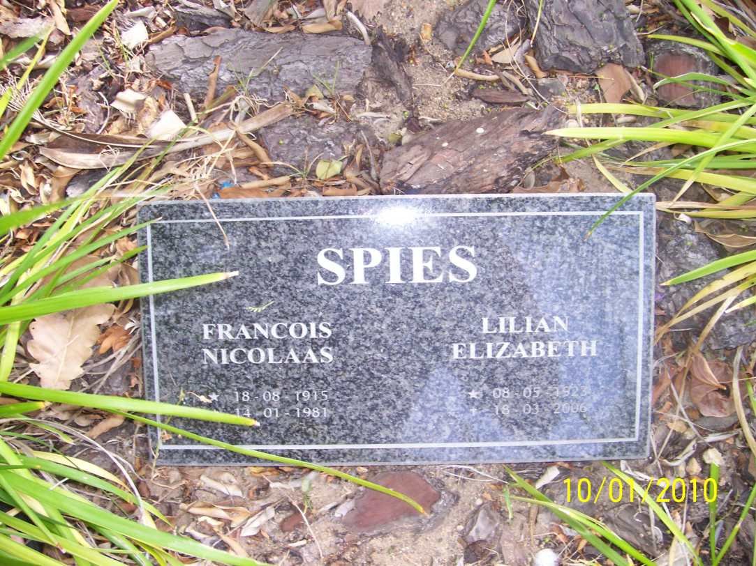 SPIES Francois Nicolaas 1915-1981 &amp; Lilian Elizabeth 1923-2006