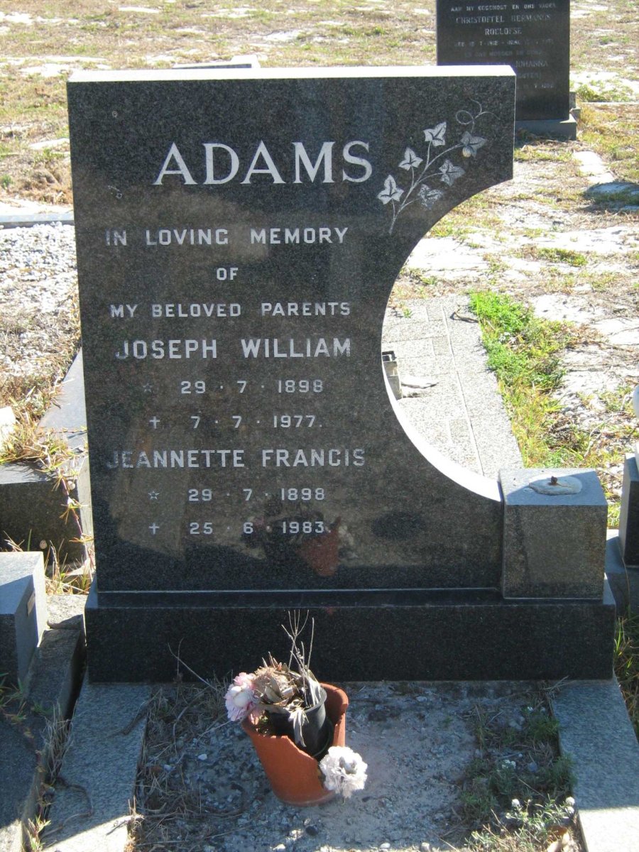ADAMS Joseph William 1898-1977 &amp; Jeanette Francis 1898-1983
