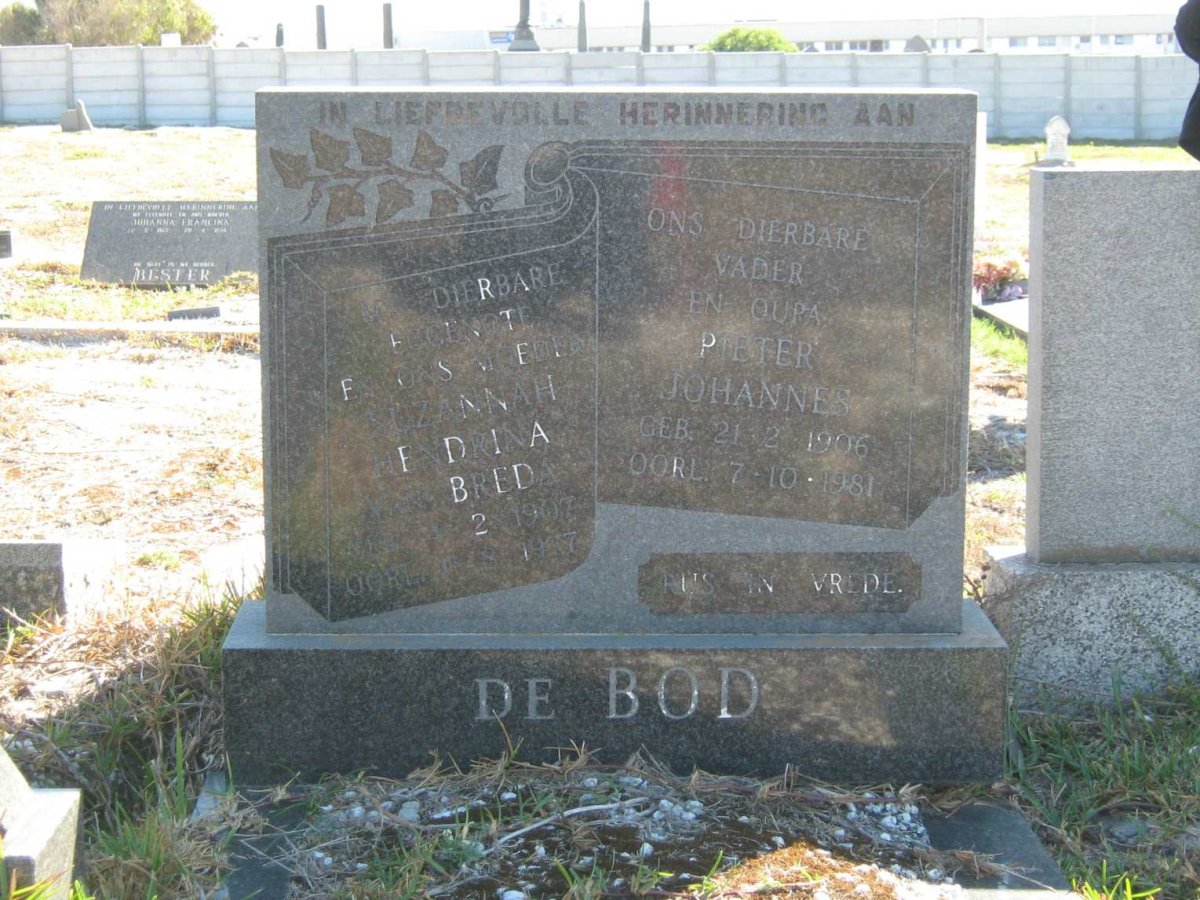 BOD Pieter Johannes, de 1906-1981 &amp; Suzannah Hendrina VAN BREDA 1907-1977