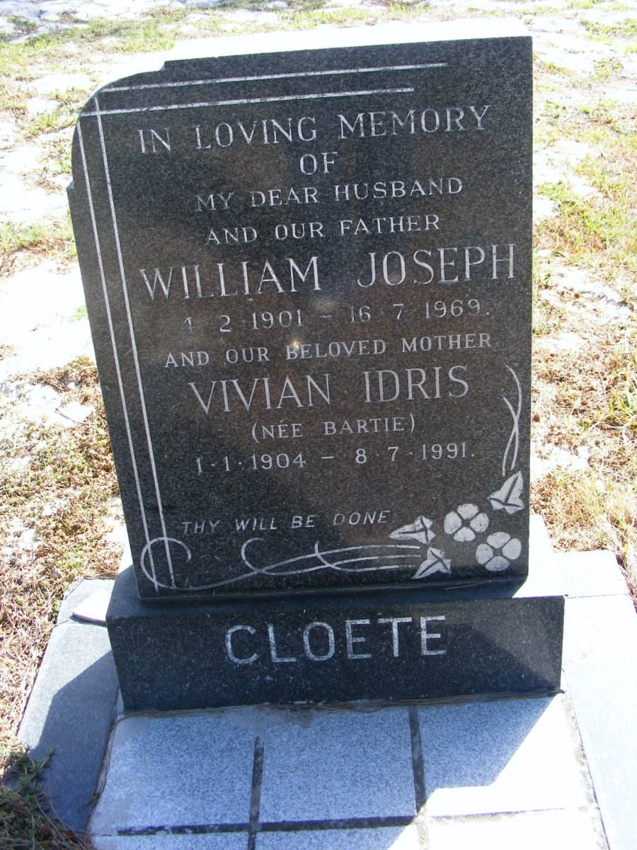 CLOETE William Joseph 1901-1969 &amp; Vivian Idris BARTIE 1904-1991