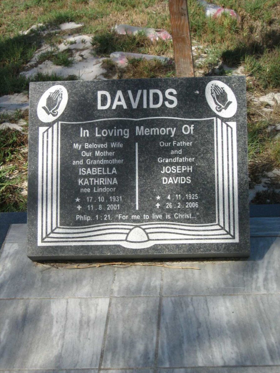 DAVIDS Joseph 1925-2006 &amp; Isabella Kathrina LINDOOR 1931-2001