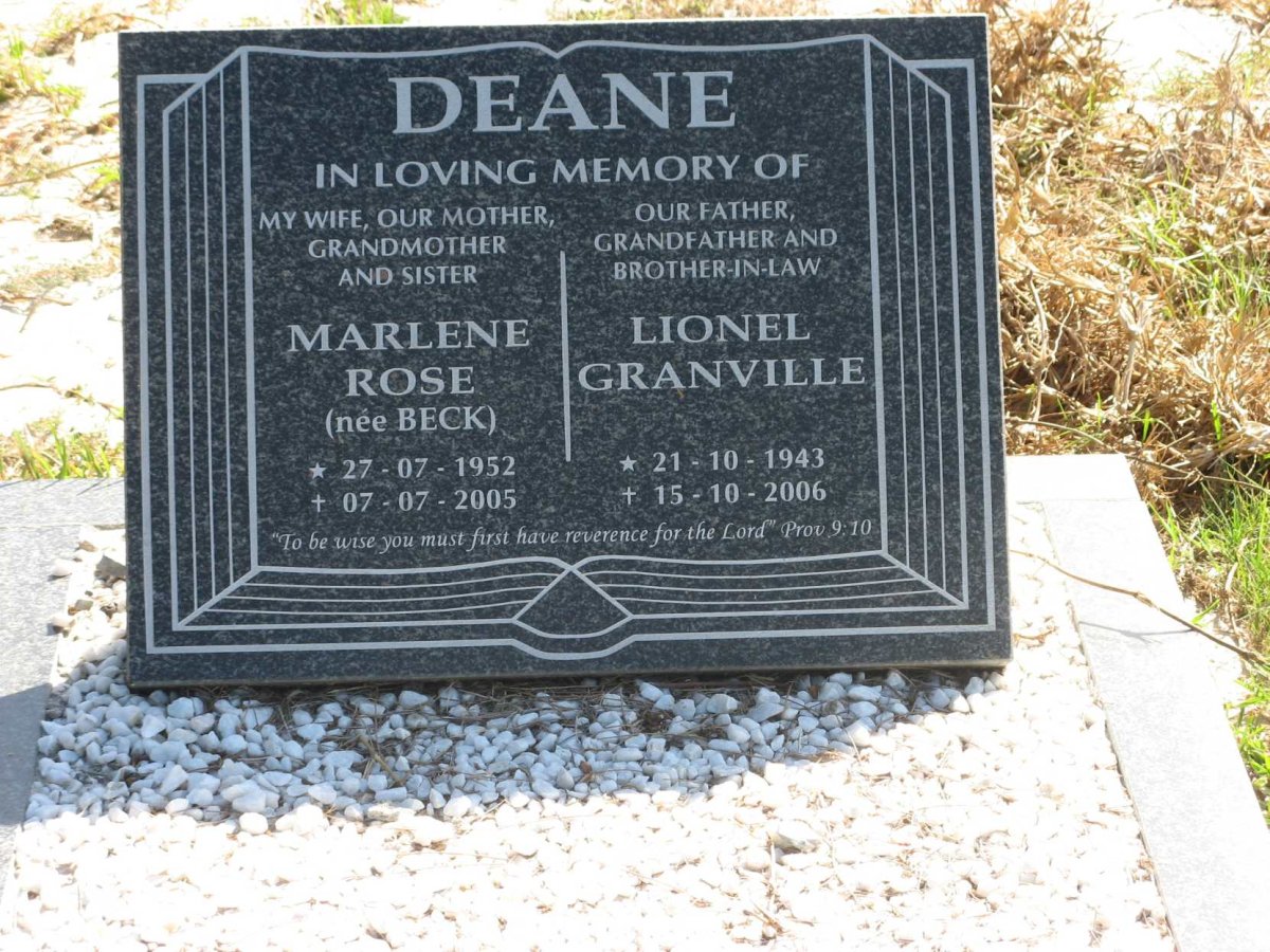 DEANE Lionel Granville 1943-2006 &amp; Marlene Rose BECK 1952-2005