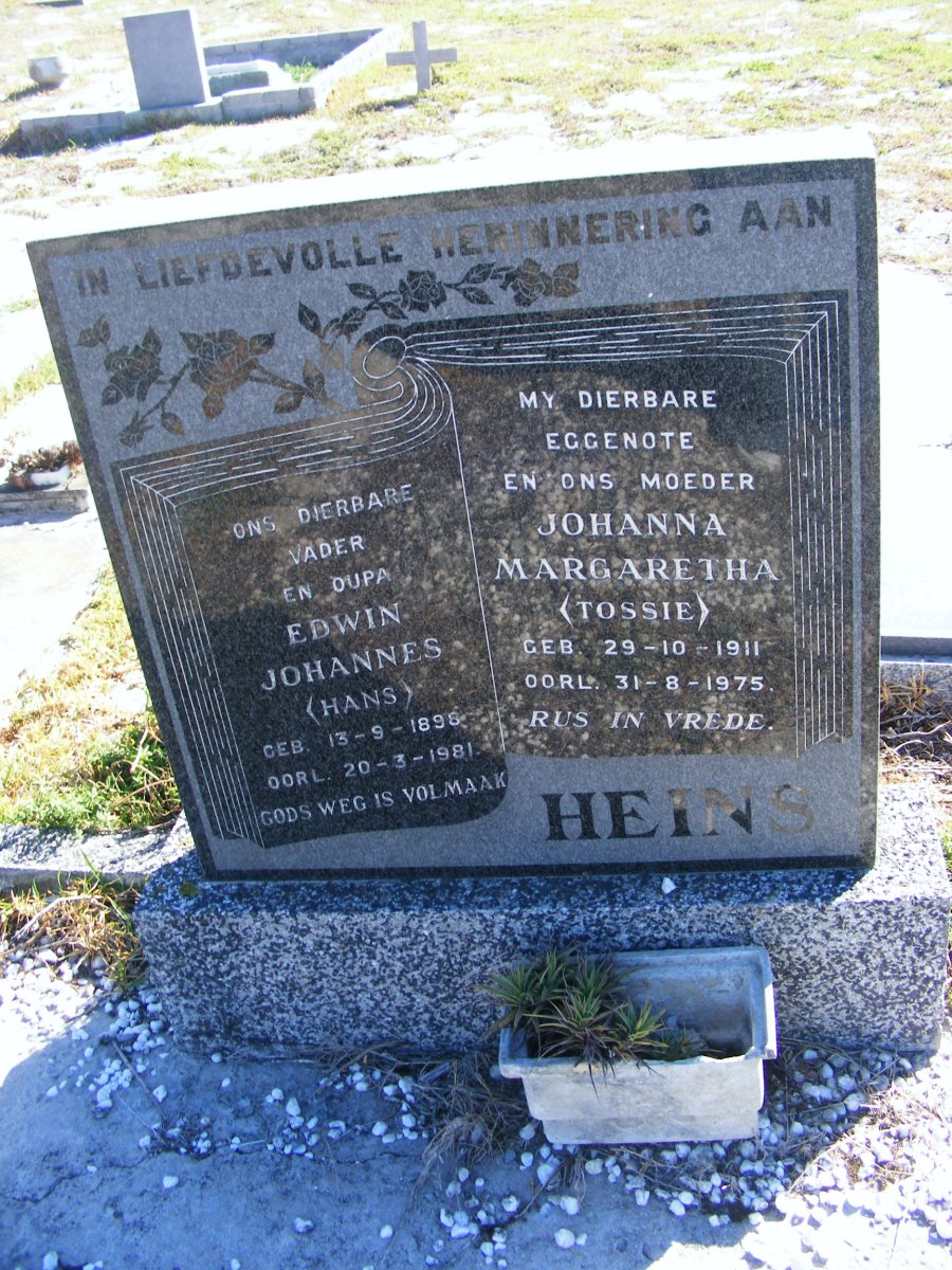 HEINS Edwin Johannes 1898-1981 &amp; Johanna Margaretha 1911-1975