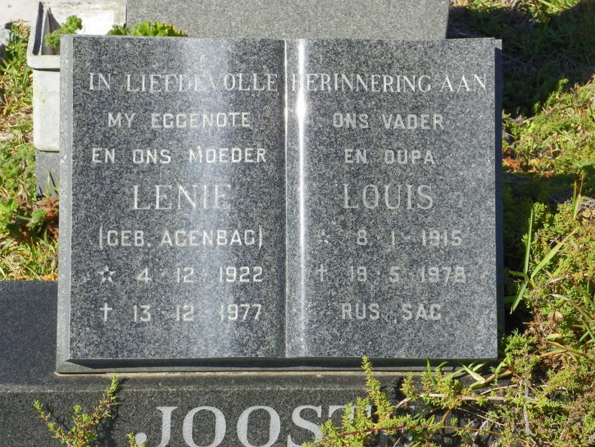 JOOSTE Louis 1915-1978 &amp; Lenie AGENBAG 1922-1977