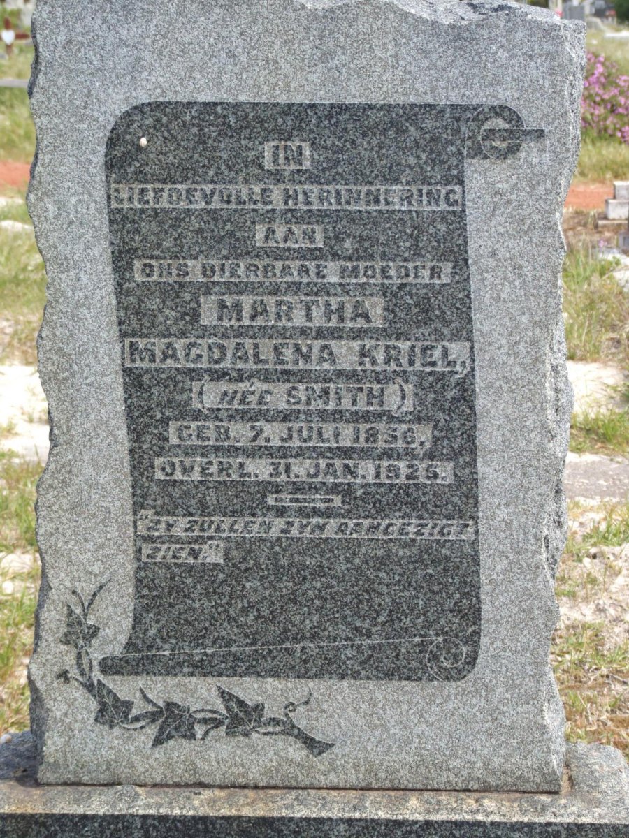 KRIEL Martha Magdalena nee SMITH 1856-1925
