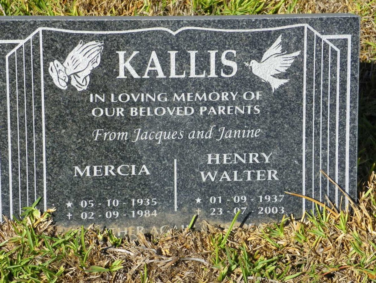 KALLIS Henry Walter 1937-2003 &amp; Mercia 1935-1984
