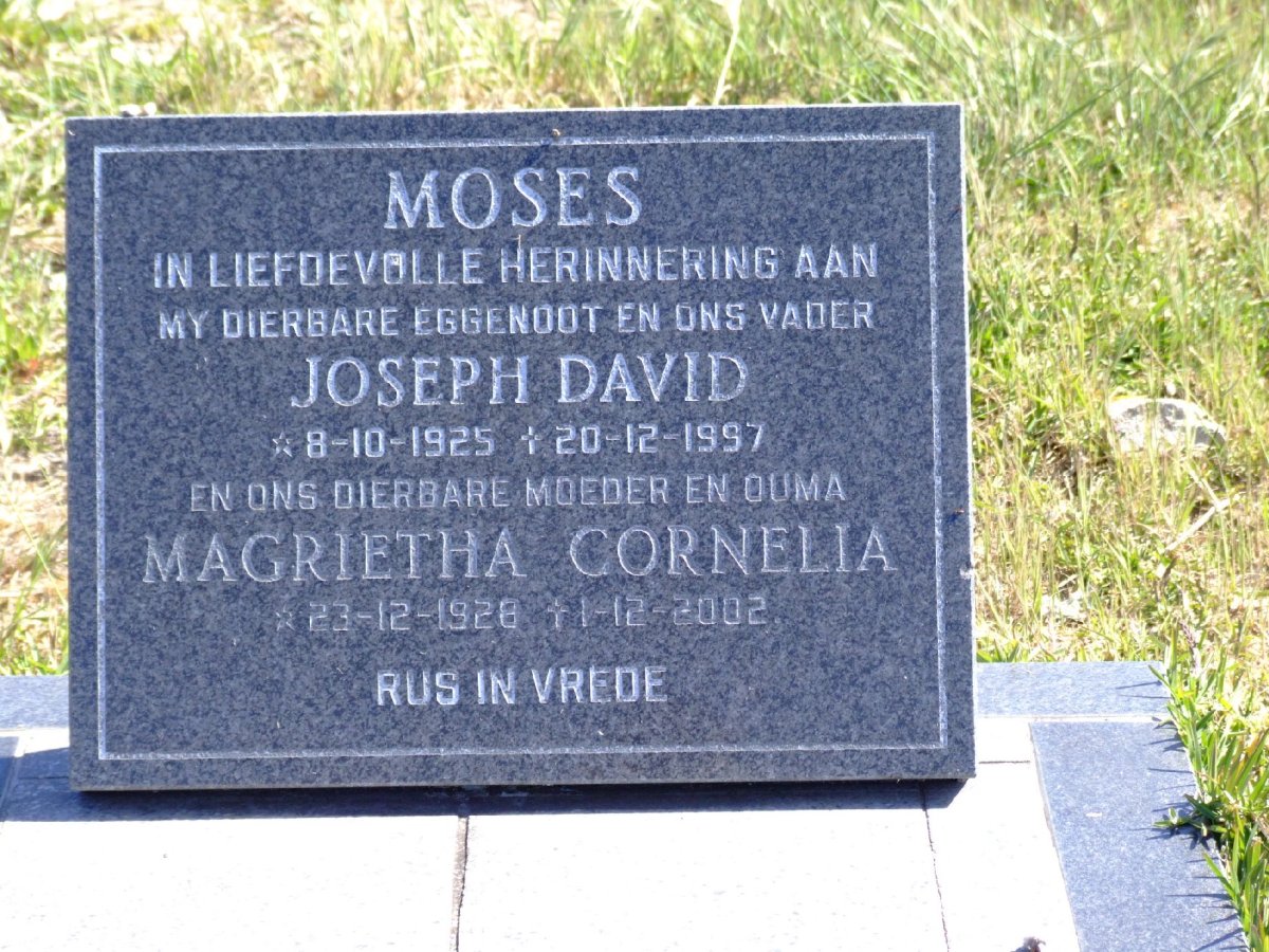 MOSES Joseph David 1925-1997 &amp; Magrietha Cornelia 1928-2002