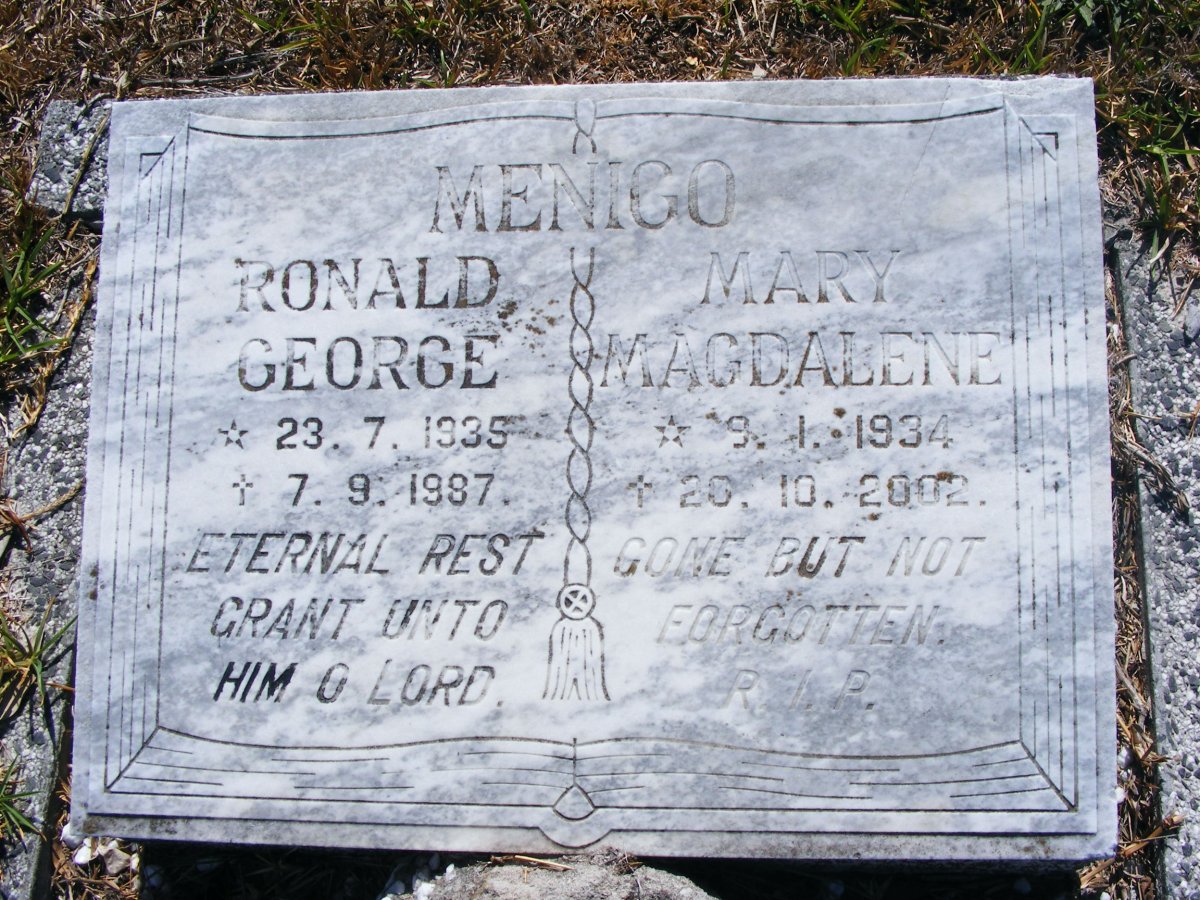 MENIGO Ronald George 1935-1987 &amp; Mary Magdalene 1934-2002
