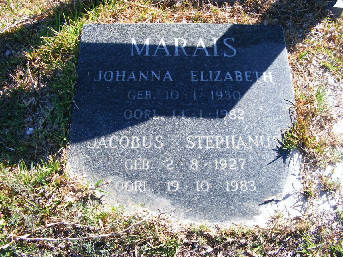MARAIS Jacobus Stephanus 1927-1983 &amp; Johanna Elizabeth 1930-1982