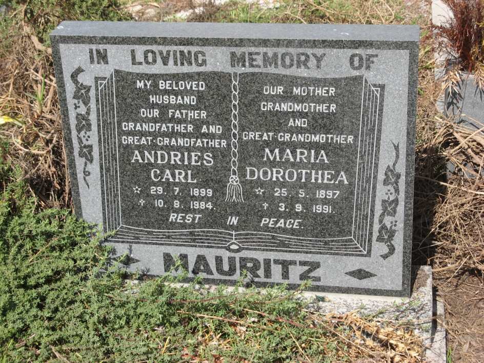 MAURITZ Andries Carl 1899-1984 &amp; Maria Dorothea 1897-1991